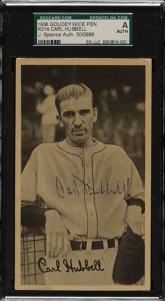 Signed 1936 R314 Goudey "Wide Pen" Premium Carl Hubbell - SGC/JSA