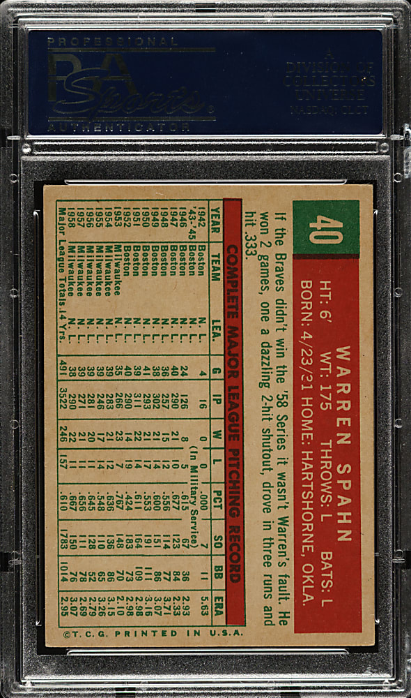 1959 Topps #40 Warren Spahn PSA EX-MT 6