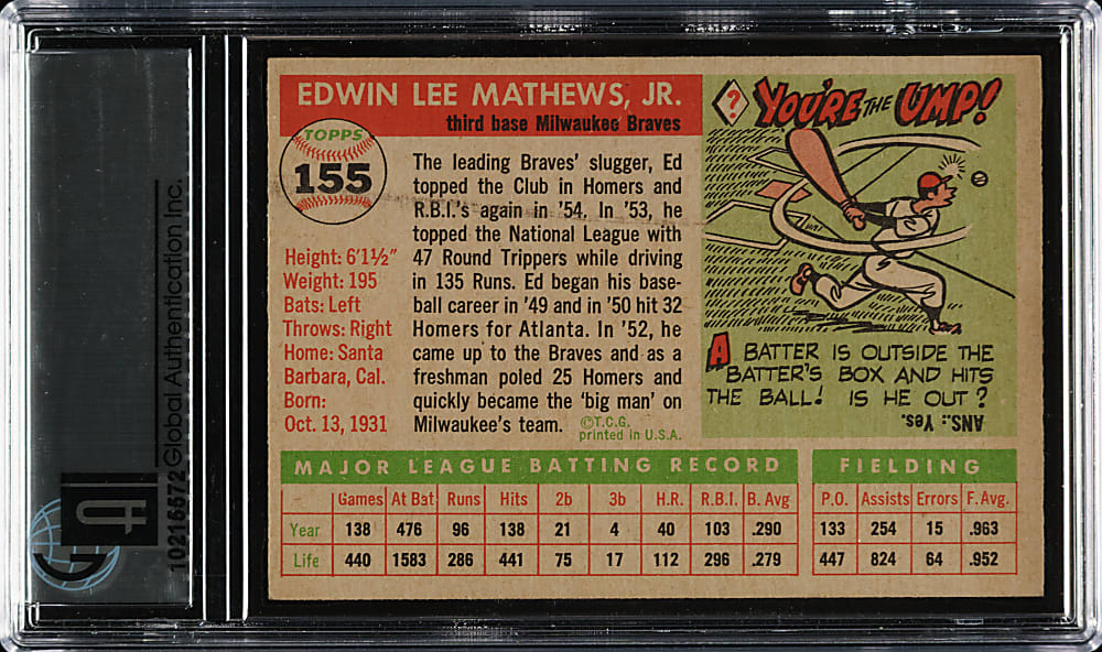 1955 Topps #155 Ed Mathews GAI NM+ 7.5