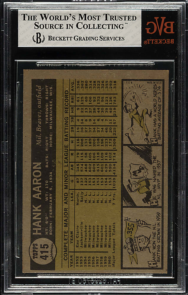 1961 Topps #415 Hank Aaron BVG EX-MT+ 6.5