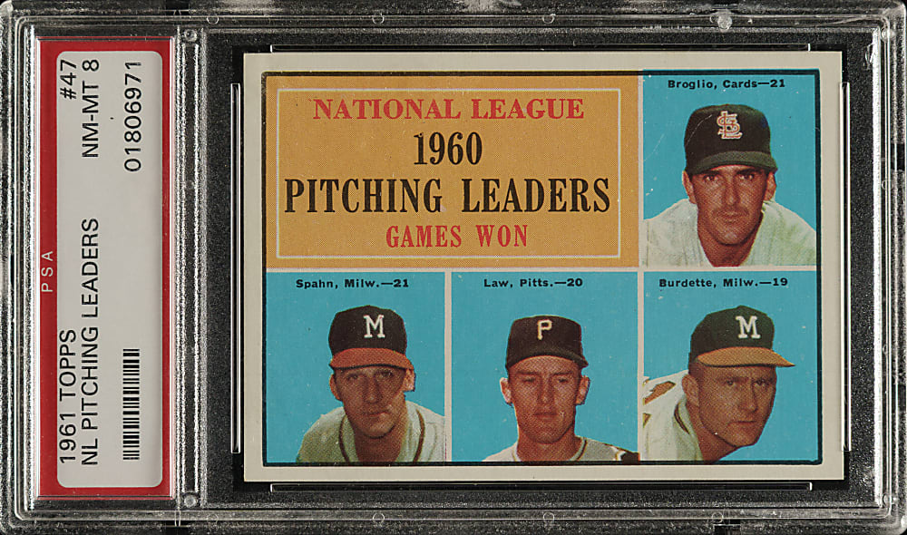 1961 Topps #41 NL Batting Leaders with Willie Mays and Roberto Clemente PSA NM-MT 8