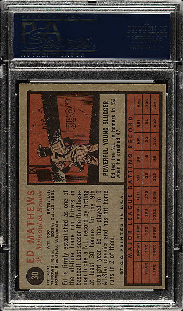 1962 Topps #30 Ed Mathews PSA EX 5