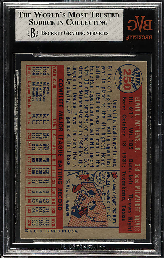 1957 Topps #250 Ed Mathews BVG NM-MT 8