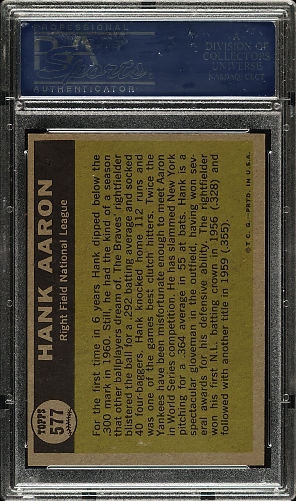 1961 Topps #577 Hank Aaron All-Star PSA NM-MT 8