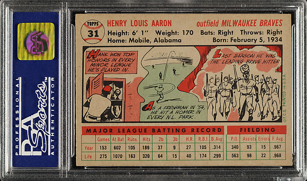 1956 Topps #31 Hank Aaron White Back PSA NM 7