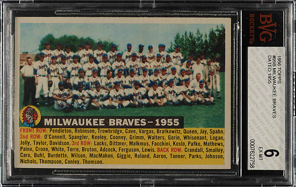 1956 Topps #95 Braves Team With Date, White Back BVG EX-MT 6
