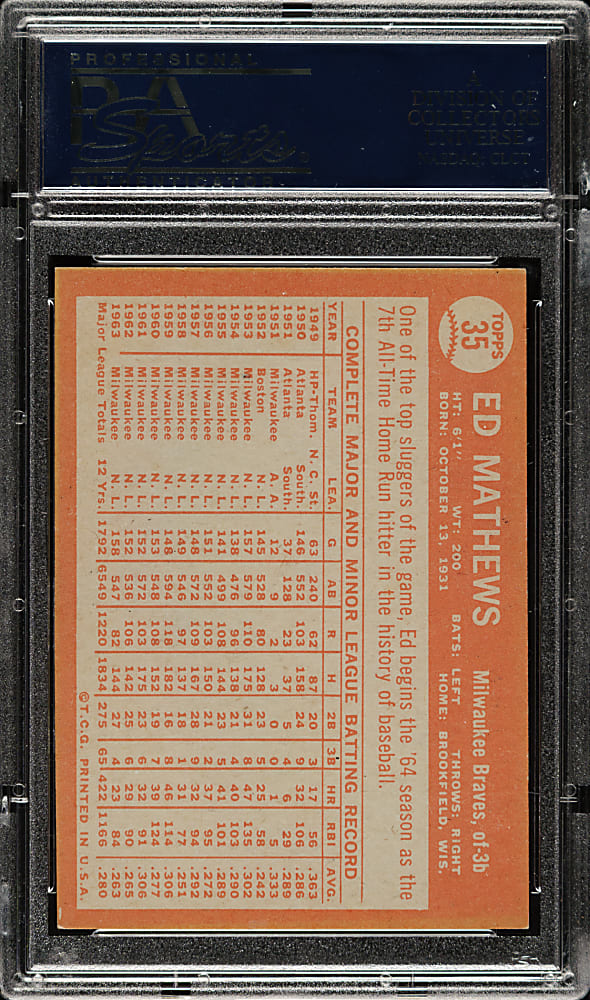 1964 Topps #35 Eddie Mathews PSA EX-MT 6