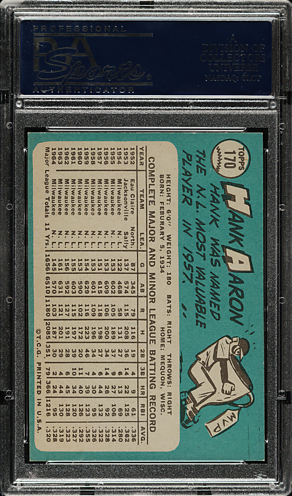 1965 Topps #170 Hank Aaron PSA NM-MT 8