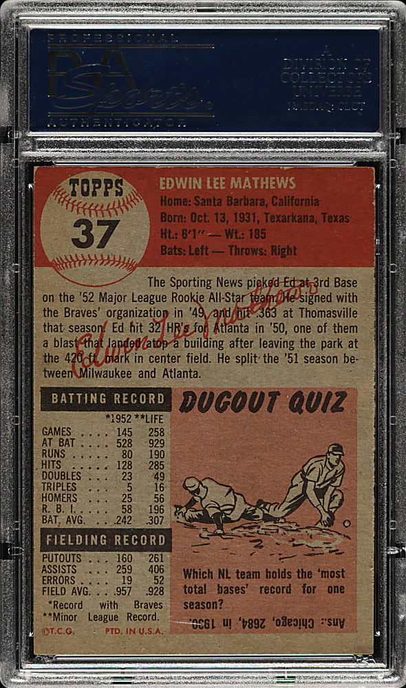 1953 Topps #37 Ed Mathews PSA EX-MT+ 6.5