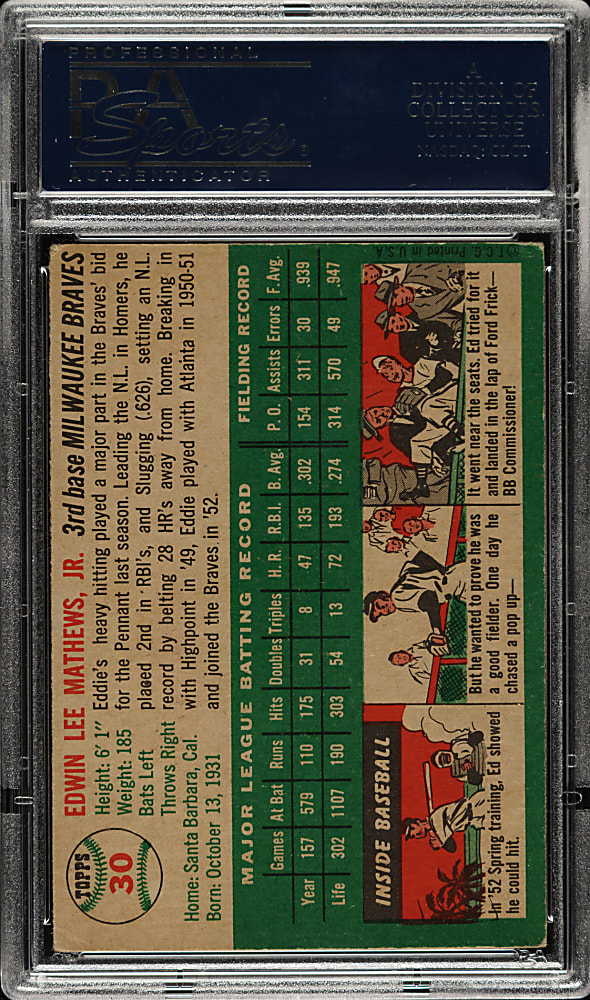 1954 Topps #30 Eddie Mathews PSA EX 5