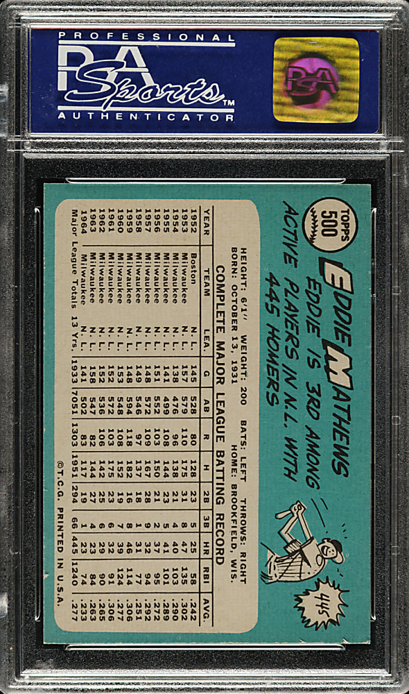1965 Topps #500 Eddie Mathews PSA NM-MT 8