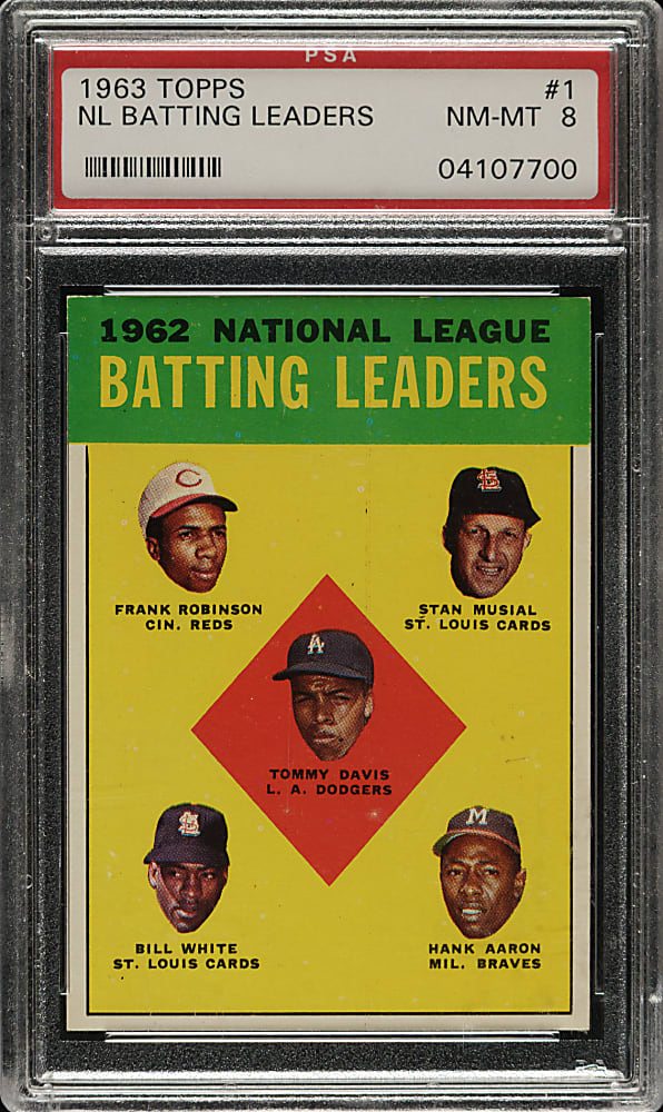 1963 Topps #1 N. L. Batting Leaders with Frank Robinson, Stan Musial and Hank Aaron PSA NM-MT 8