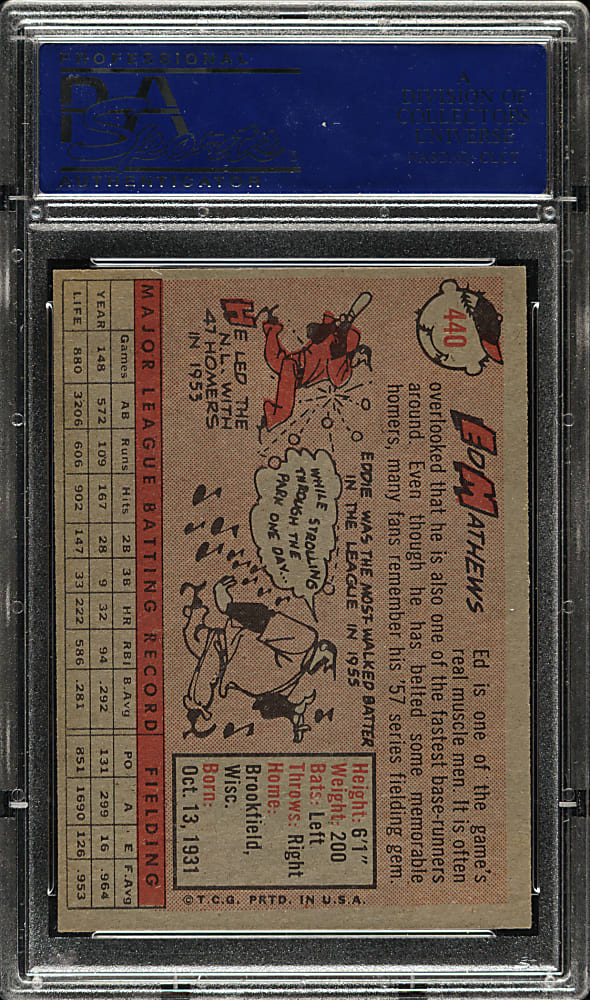 1958 Topps #440 Ed Mathews PSA EX-MT 6