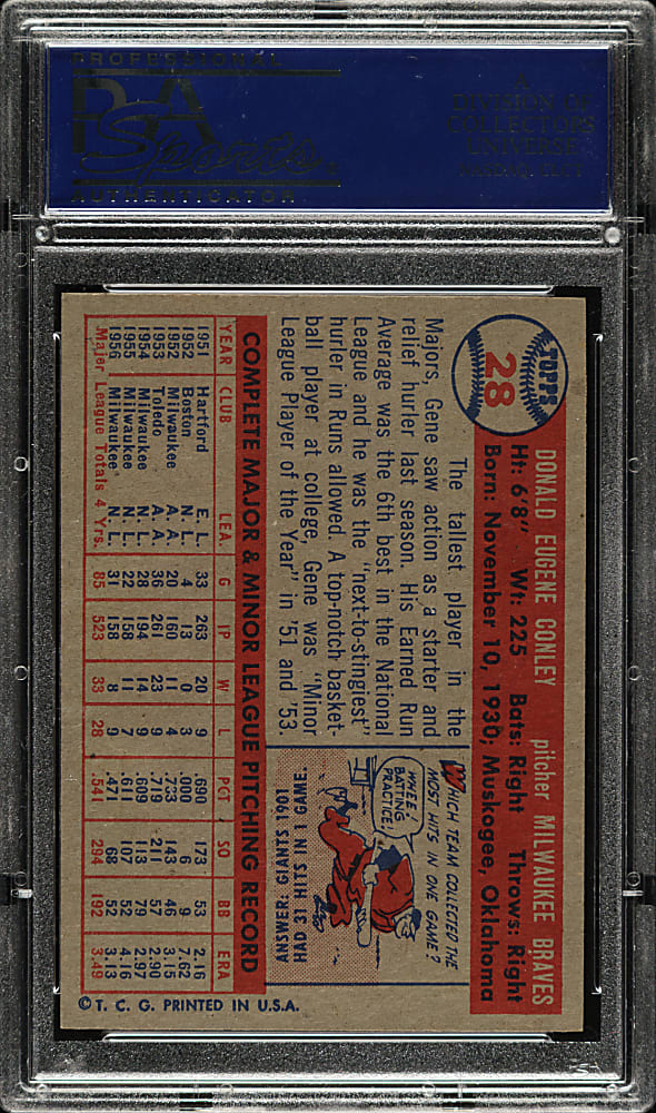1957 Topps #28 Gene Conley PSA NM-MT 8