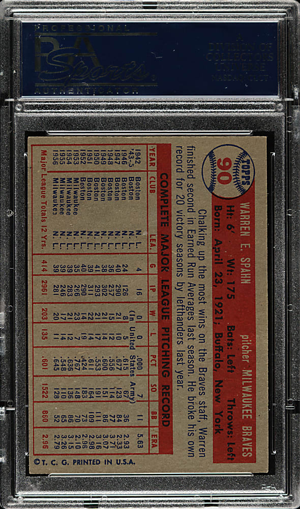1957 Topps #90 Warren Spahn PSA EX 5