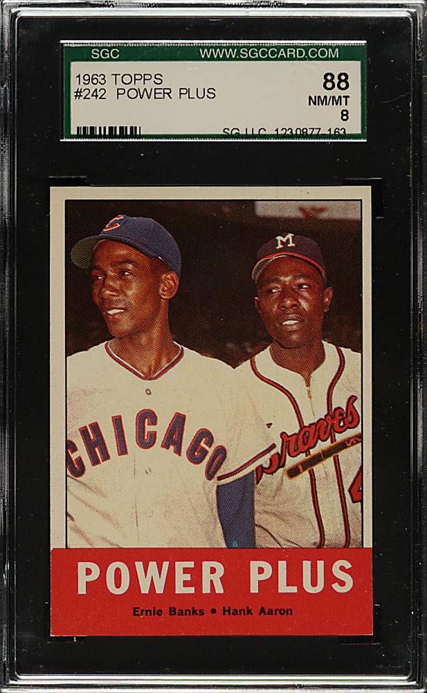 1963 Topps #242 Power Plus with Hank Aaron and Ernie Banks SGC NM/MT 88