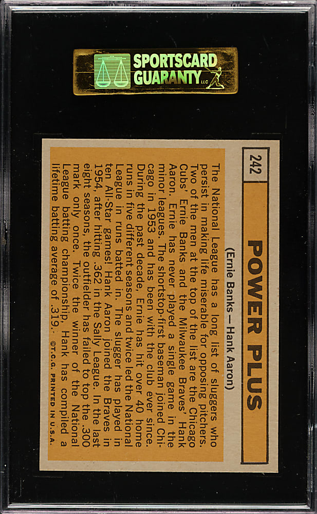 1963 Topps #242 Power Plus with Hank Aaron and Ernie Banks SGC NM/MT 88