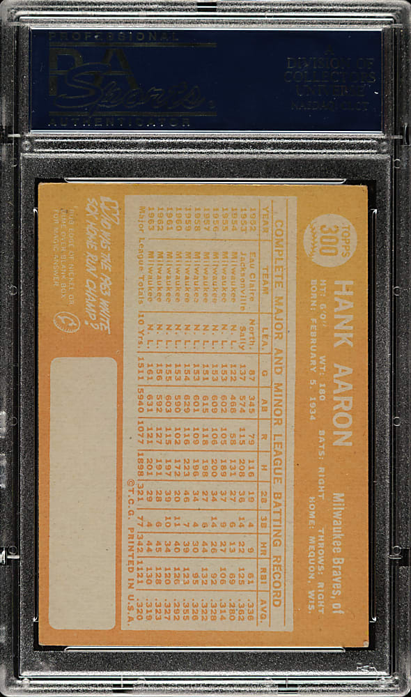 1964 Topps #300 Hank Aaron PSA EX-MT 6