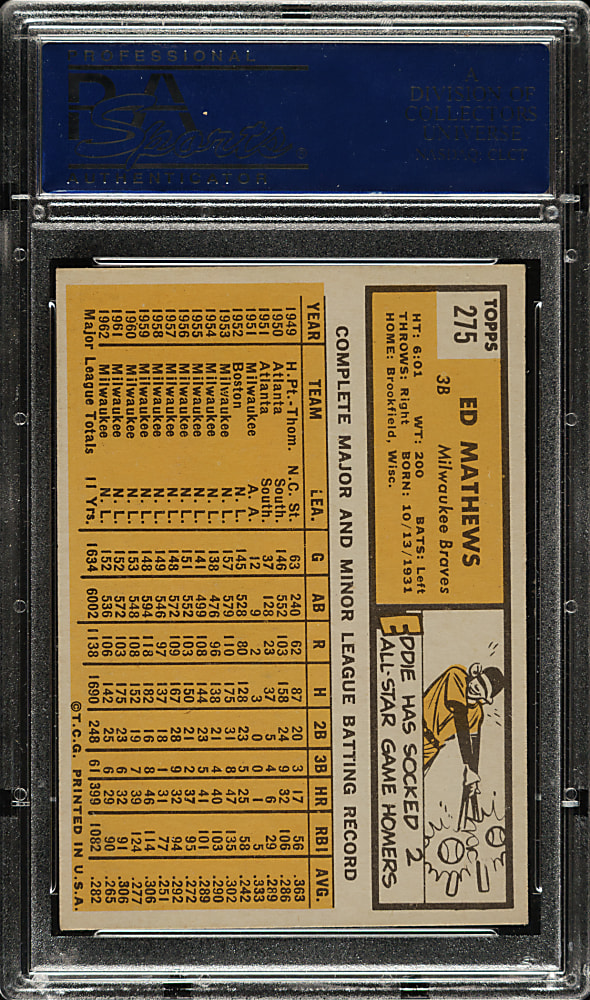 1963 Topps #275 Ed Mathews PSA EX-MT 6