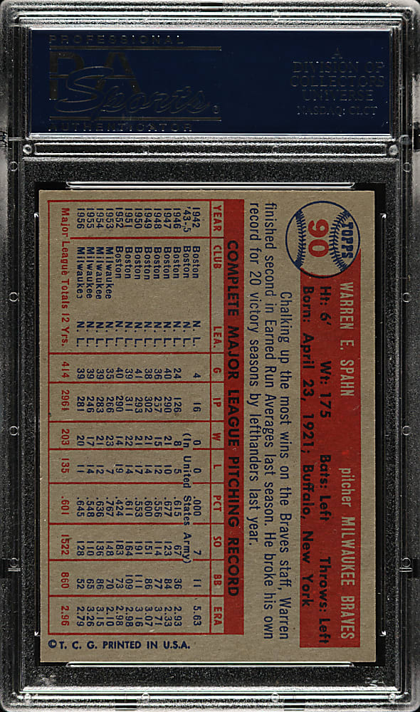 1957 Topps #90 Warren Spahn PSA EX-MT 6