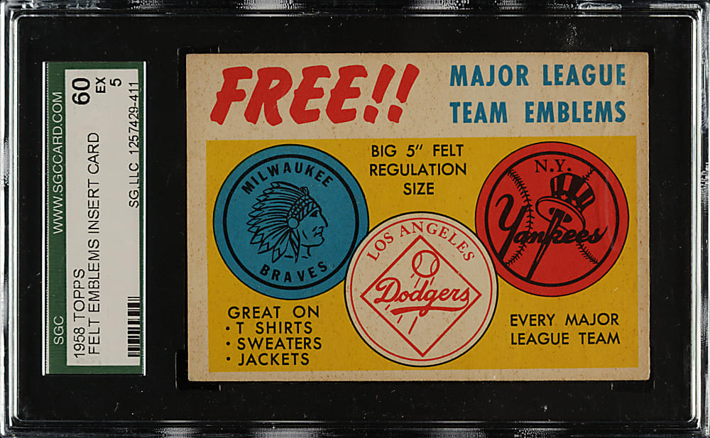1958 Topps Felt Emblems Insert SGC EX 60
