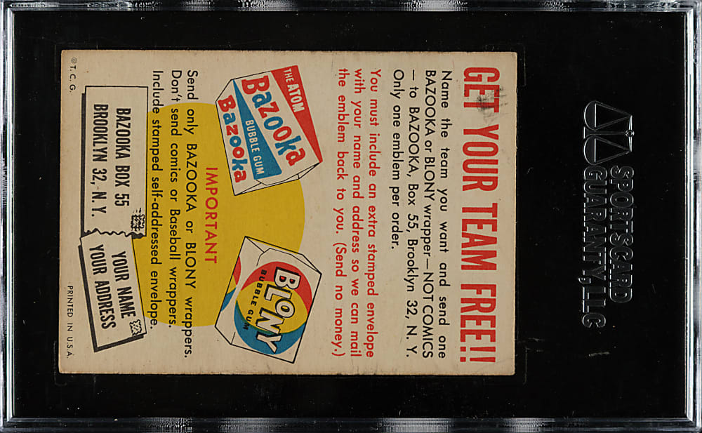 1958 Topps Felt Emblems Insert SGC EX 60