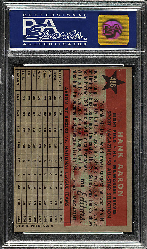 1958 Topps #488 Hank Aaron All-Star PSA NM 7