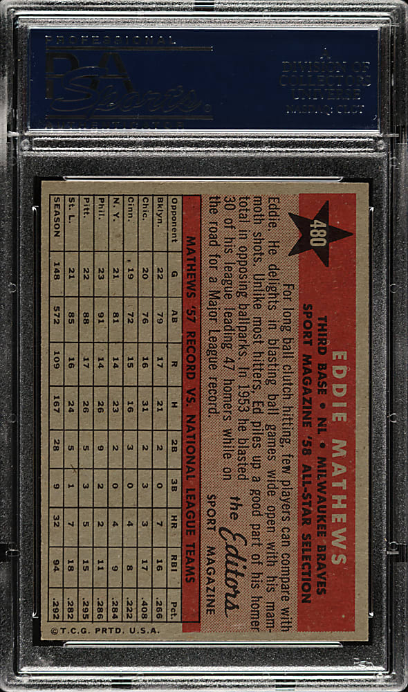 1958 Topps #480 Ed Mathews All-Star PSA NM 7