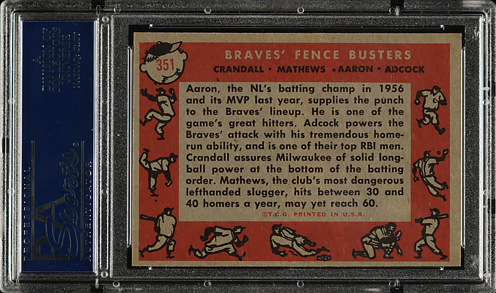 1958 Topps #351 Fence Busters with Hank Aaron and Ed Mathews PSA NM 7