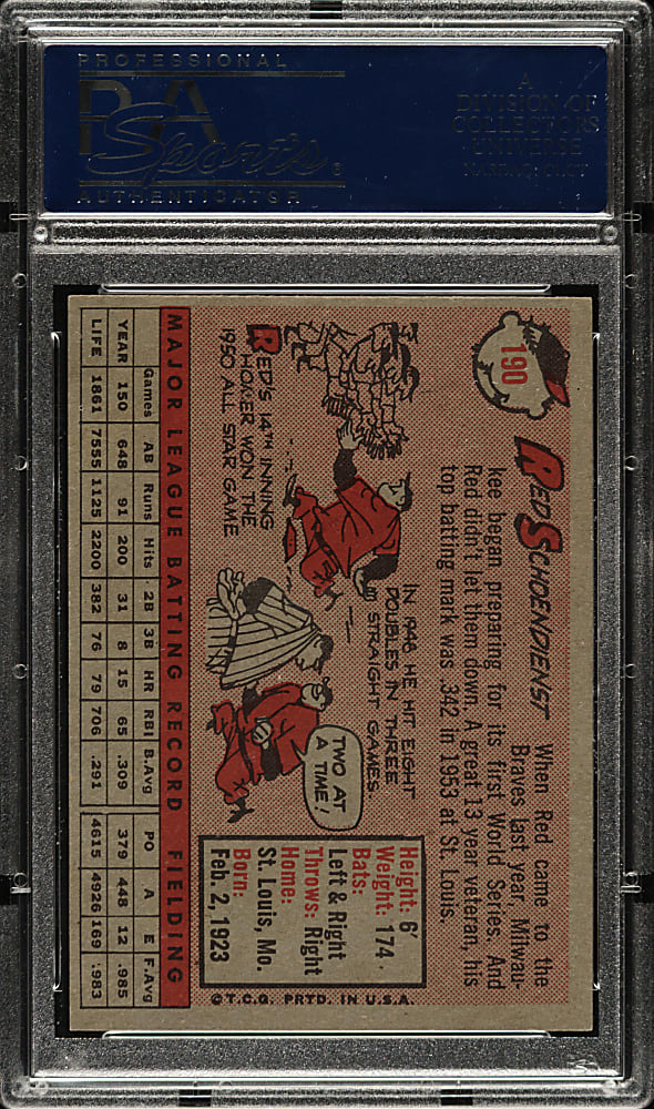 1958 Topps #190 Red Schoendienst PSA NM 7