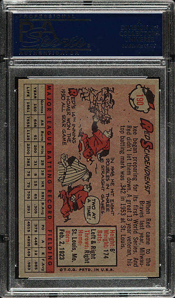 1958 Topps #190 Red Schoendienst PSA NM 7