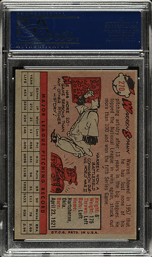 1958 Topps #270 Warren Spahn PSA EX-MT 6