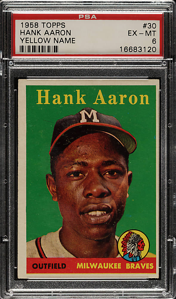 1958 Topps #30 Hank Aaron Yellow Letters PSA EX-MT 6