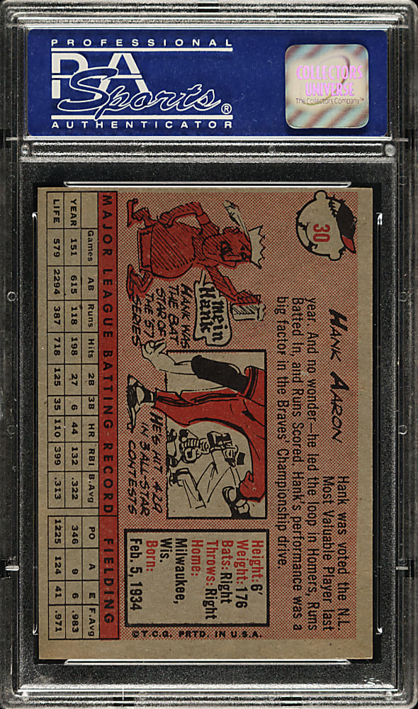 1958 Topps #30 Hank Aaron PSA EX-MT 6