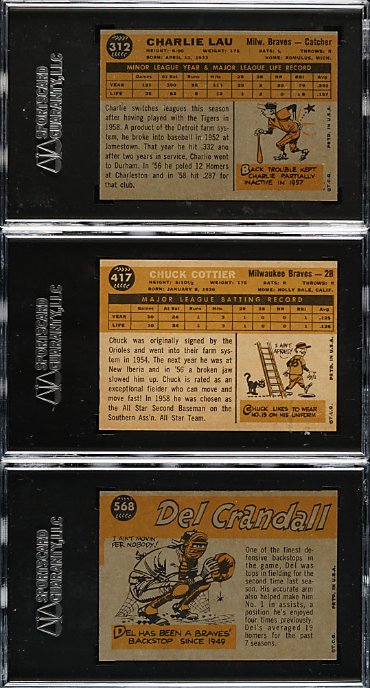 1960 Topps SGC NM/MT 88 Trio: Charlie Lau, Chuck Cottier and Del Crandall