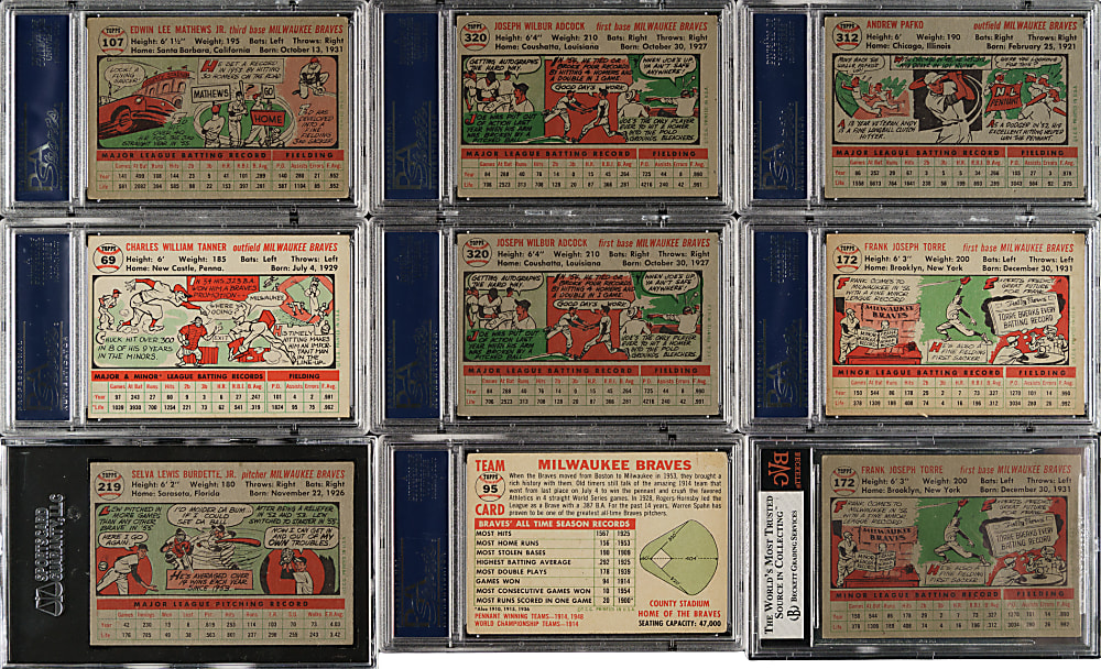 1956 Topps PSA-, SGC- and BVG-Graded Collection (9) Including Eddie Mathews