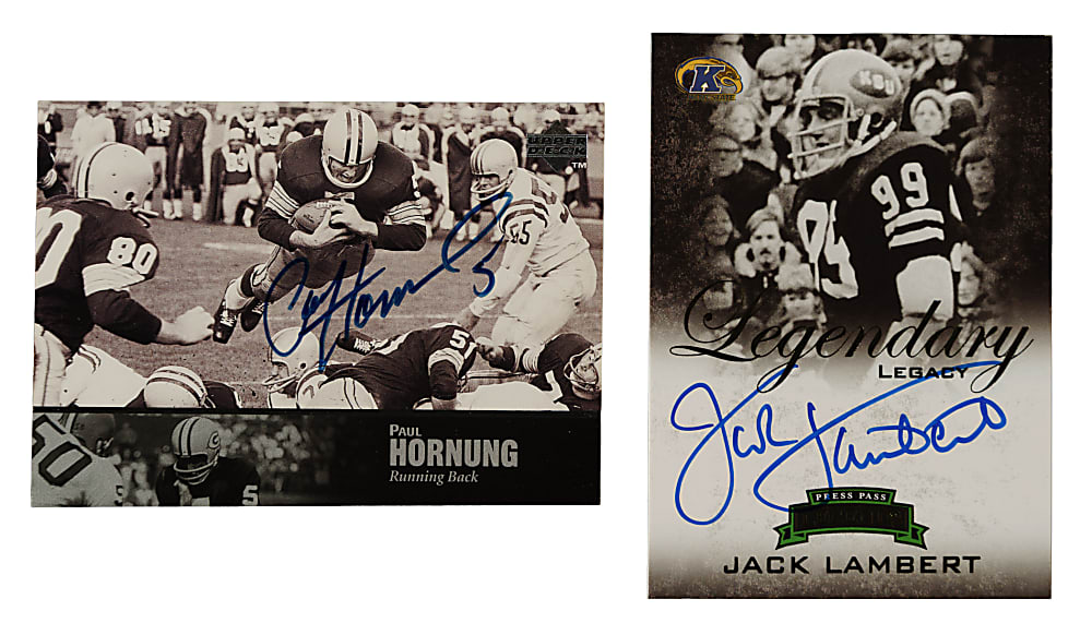 1997 and 2008 Upper Deck and Press Pass Football Autographs Pair: Jack Lambert and Paul Hornung