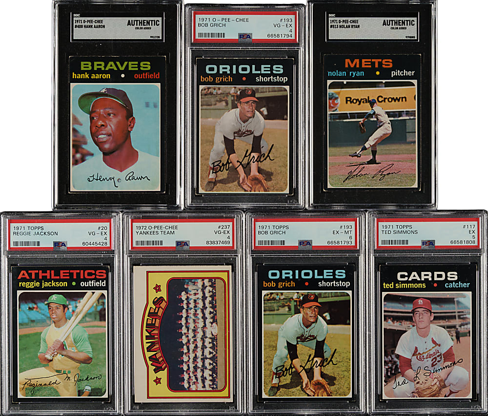 1970 to 1972 Topps and O-Pee-Chee PSA- and SGC-Graded Collection (11) Including Hank Aaron, Roberto Clemente and Reggie Jackson