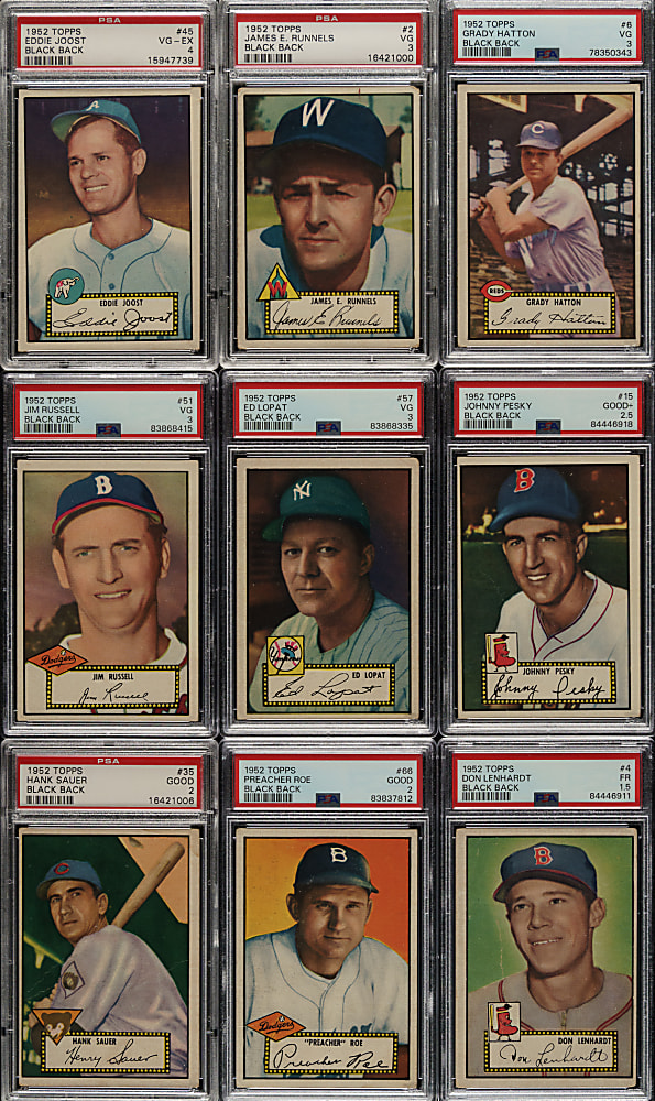1952 Topps Low-Number Black Back PSA-Graded Collection (9)