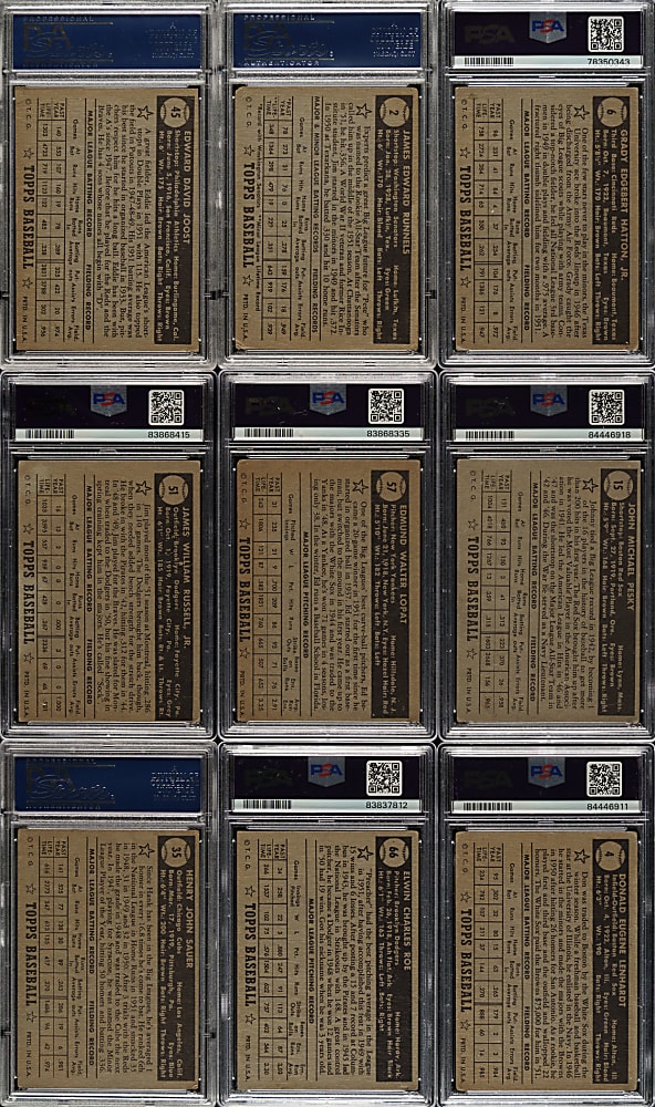 1952 Topps Low-Number Black Back PSA-Graded Collection (9)