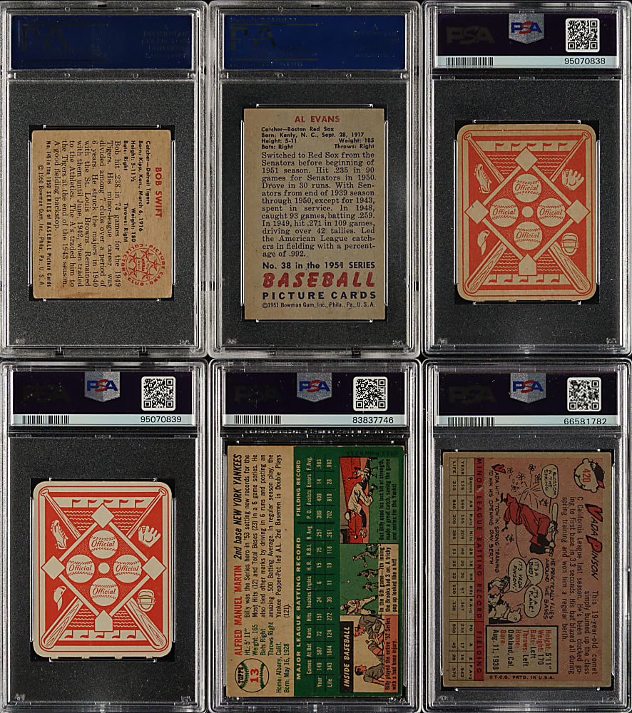 1950 to 1958 Topps, Topps Red Backs, and Bowman PSA-Graded Collection (6) Including Early Wynn