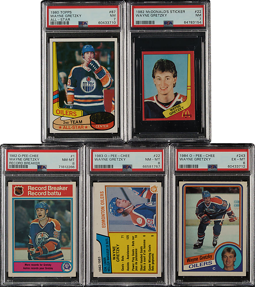 1980 to 1984 Topps and O-Pee-Chee Hockey Wayne Gretzky PSA-Graded Collection (5)