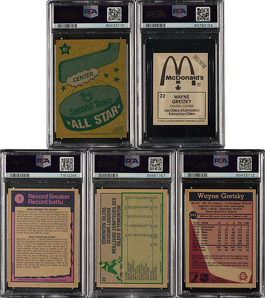 1980 to 1984 Topps and O-Pee-Chee Hockey Wayne Gretzky PSA-Graded Collection (5)