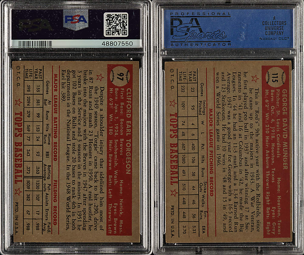 1952 Topps #97 Earl Torgeson and #115 George Munger PSA EX-MT 6 Pair
