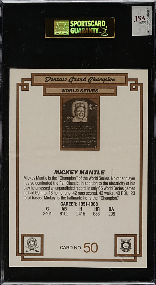Signed 1984 Donruss Grand Champions #50 Mickey Mantle SGC/JSA Authentic