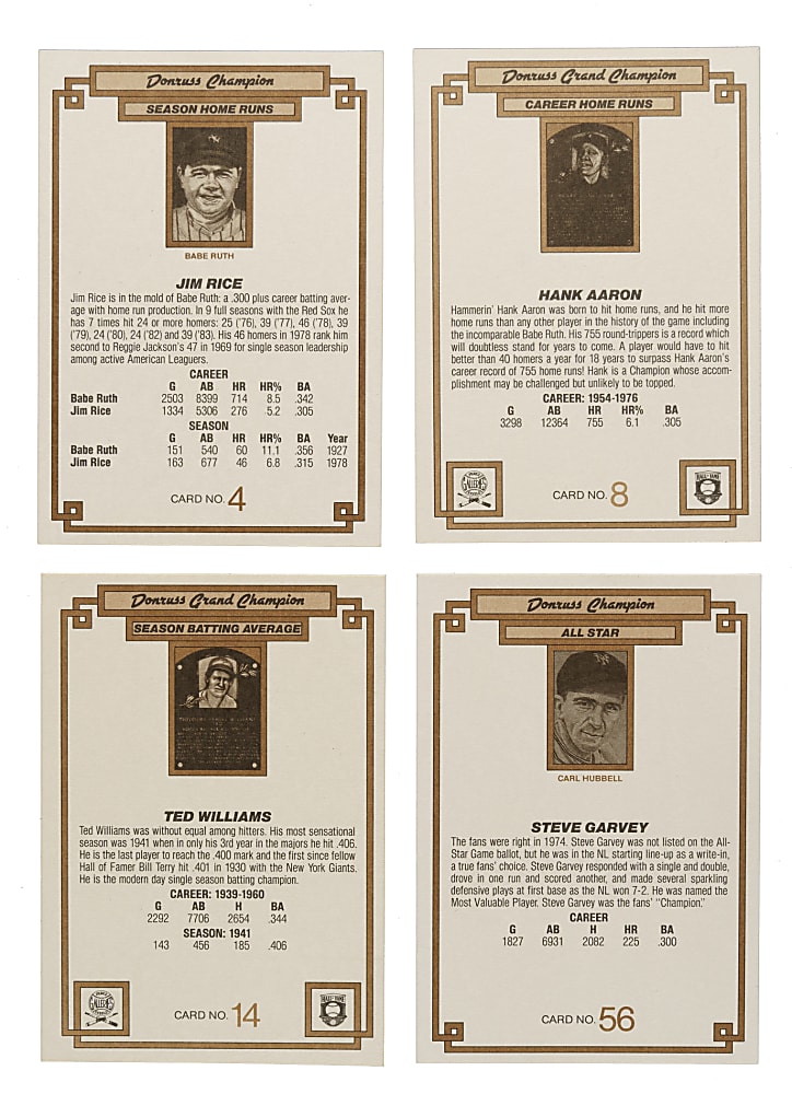 Signed 1984 Donruss Grand Champions Collection (4) Including Hank Aaron and Ted Williams