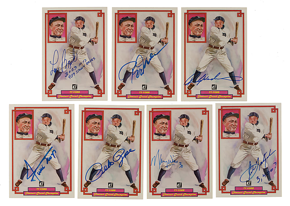 Signed 1984 Donruss Grand Champions #26 Ty Cobb Collection (7) Including Willie Mays, Pete Rose and Carl Yastrzemski