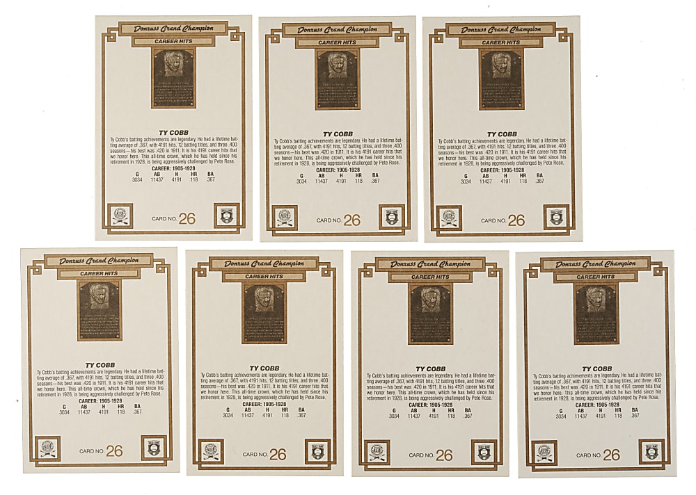 Signed 1984 Donruss Grand Champions #26 Ty Cobb Collection (7) Including Willie Mays, Pete Rose and Carl Yastrzemski