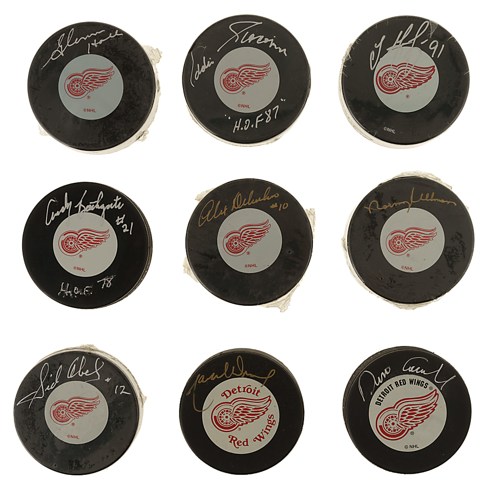 Detroit Red Wings Hall of Famers and Stars Signed Hockey Puck Collection (9)