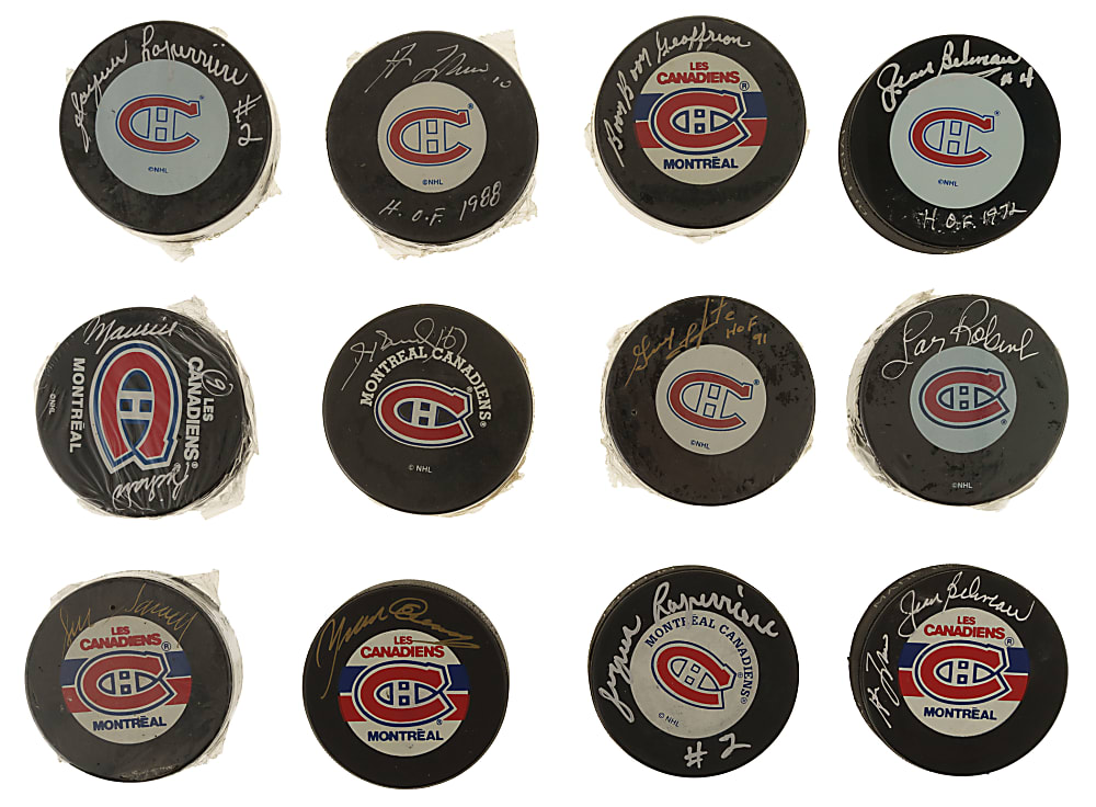 Montreal Canadiens Hall of Famers and Stars Signed Hockey Puck Collection (12)